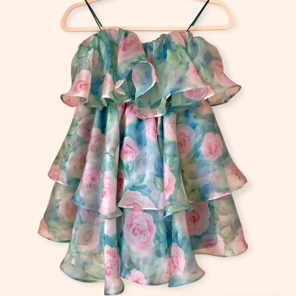 AKIRA Strapless Floral Dress - Blue and Pink - Picture 2 of 2